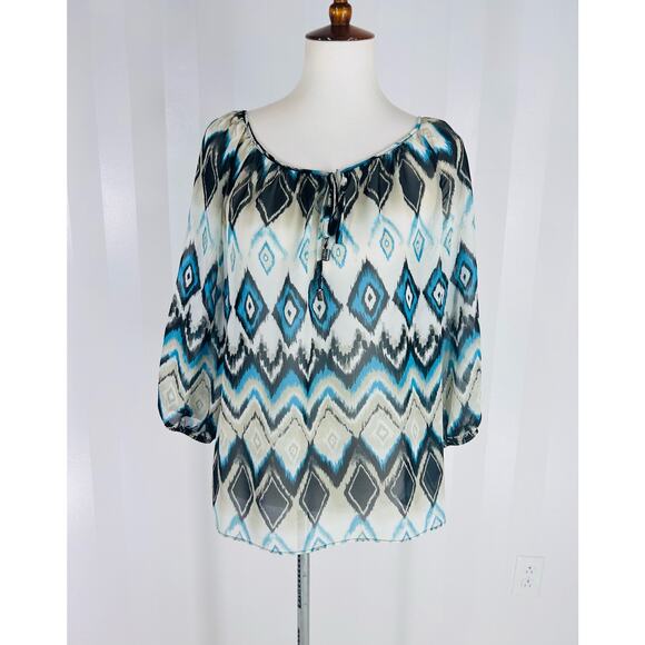 AB STUDIO Women’s Multicolor Sheer Blouse Sz M - Picture 1 of 8